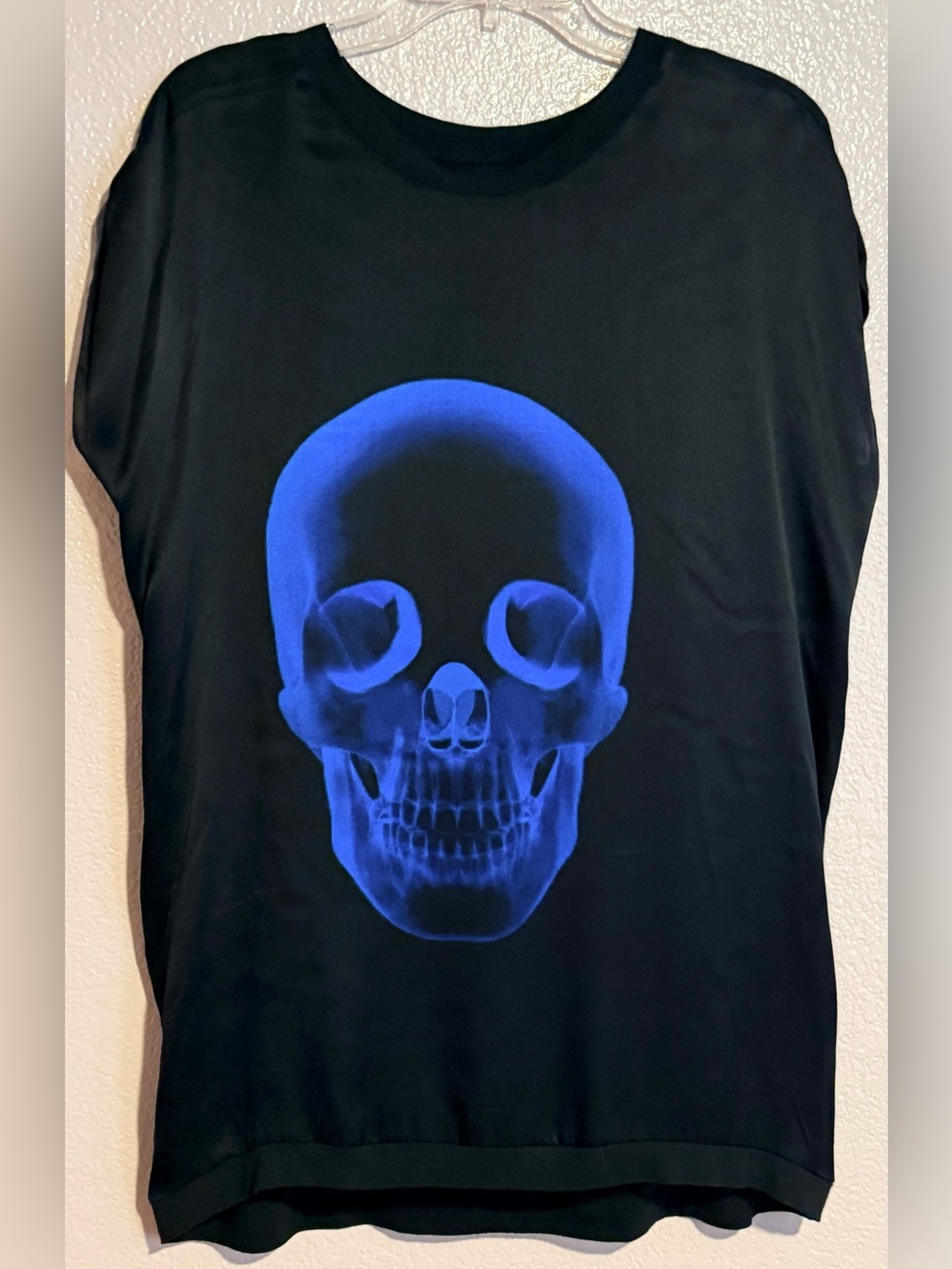Ultra-Chic Milano 99 Special Edition Black Womens Sz S Top with Blue X-Ray Skull